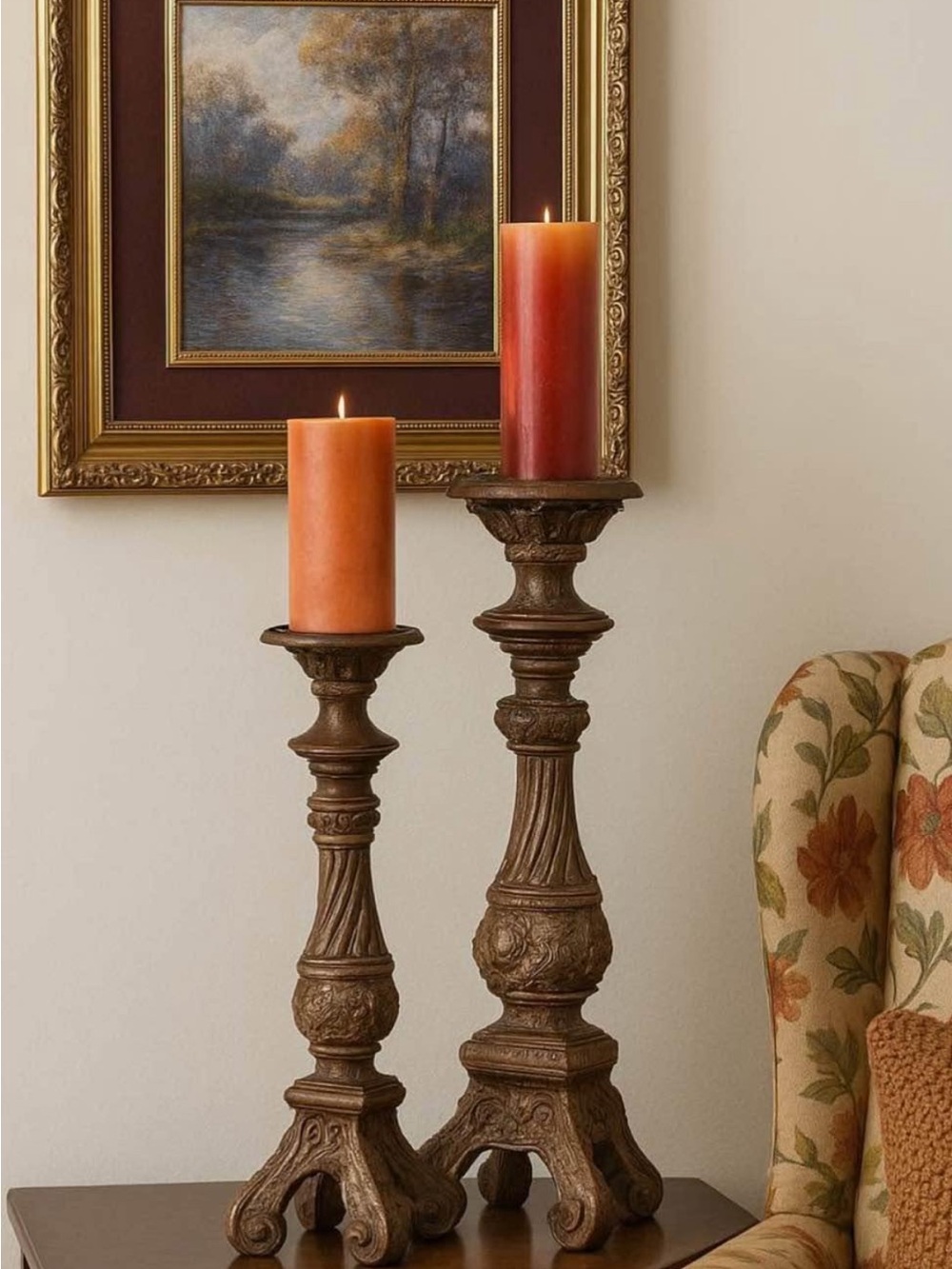 Set of 2 Tall Ornate Candle Holders — 18” & 22”